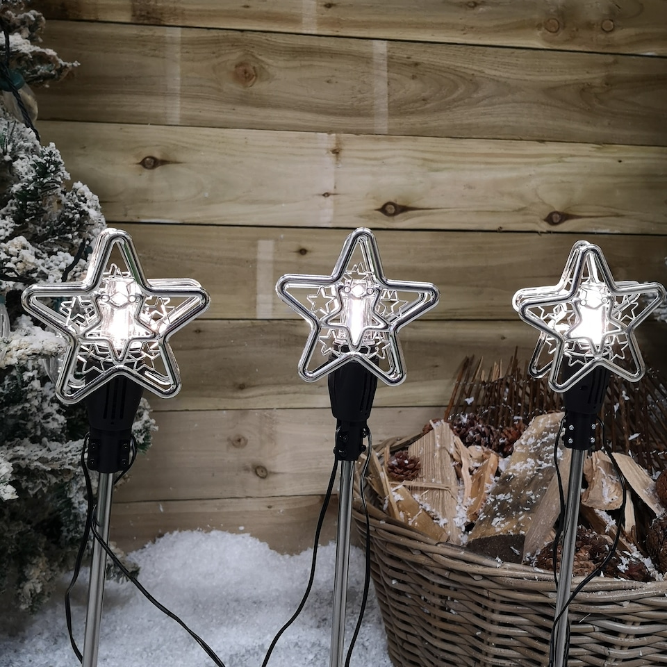 image 1 of Set of 3 Christmas Star Flashing Warm White LED Connectable Pathfinder Lights | White | Warm White
