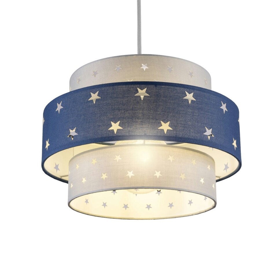 image 1 of CGC STARLIGHT Grey & Navy Blue Star Two Tier Easy Fit Lamp Shade Blue