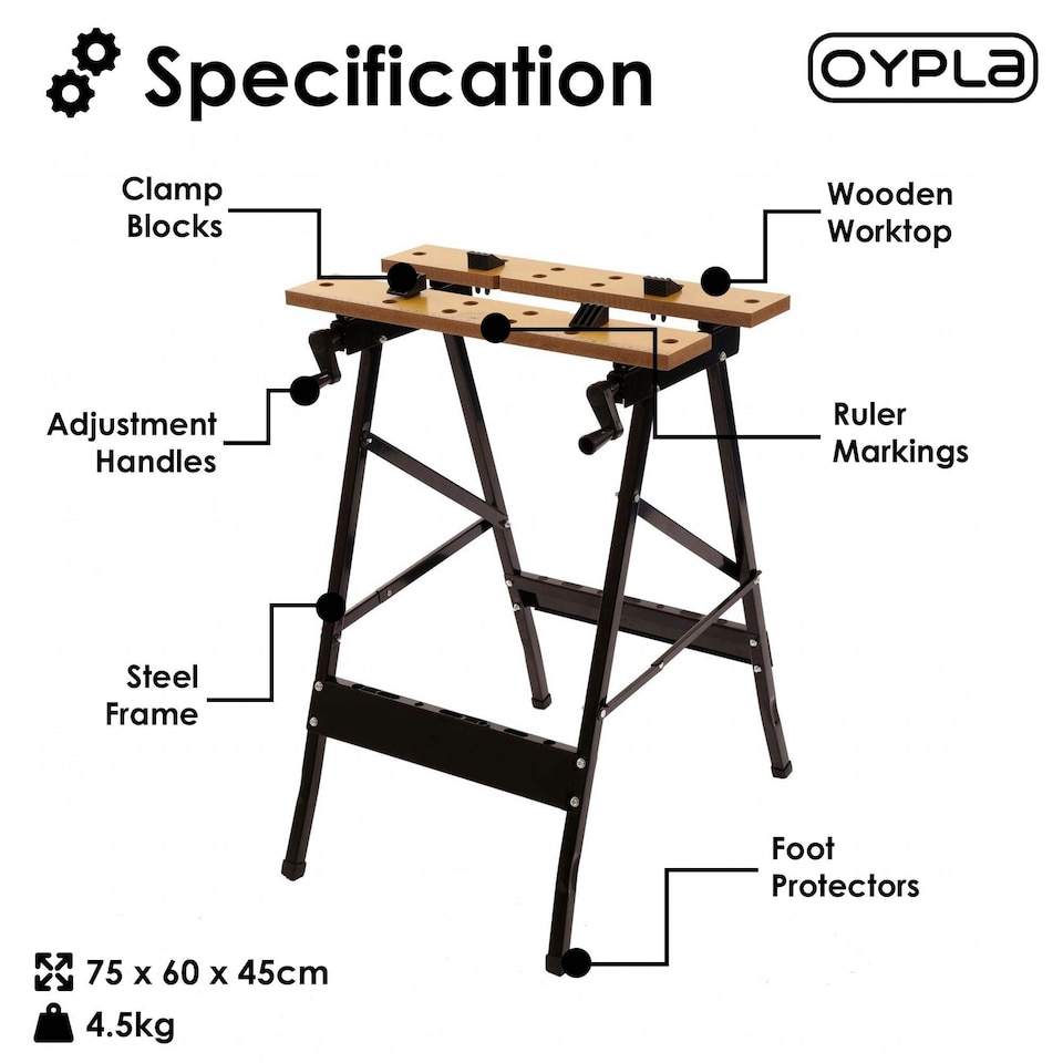 image 1 of Oypla Folding Foldable Trestle Work Bench Workbench Portable 100kg Black