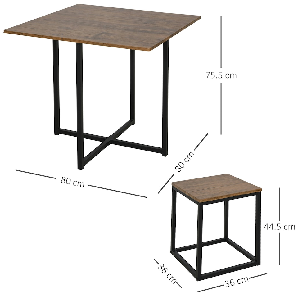 image 1 of HOMCOM 5 PCS Industrial Boxy Table & Stool Set Metal Frame Cool Dining Seating