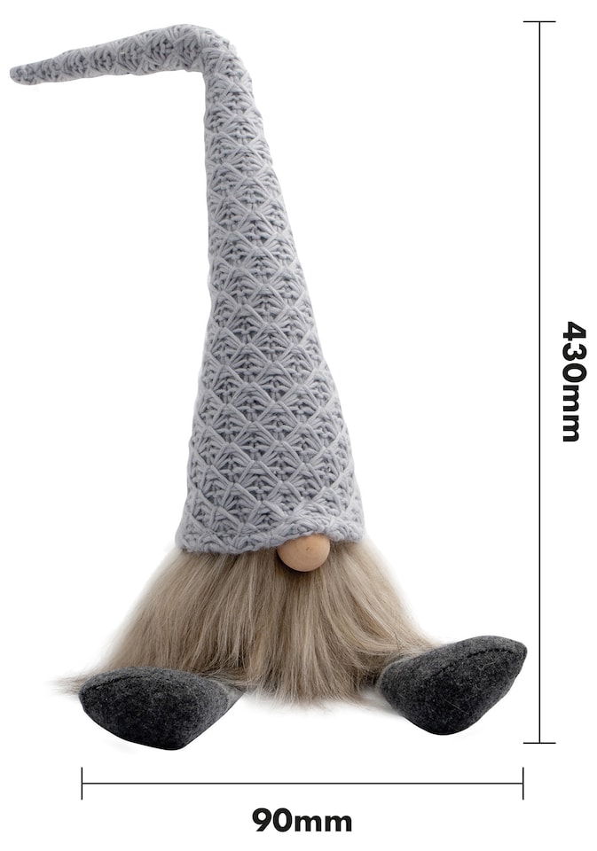 image 1 of St Helens FABRIC SANTA-GONK DECORATION - Grey Hat