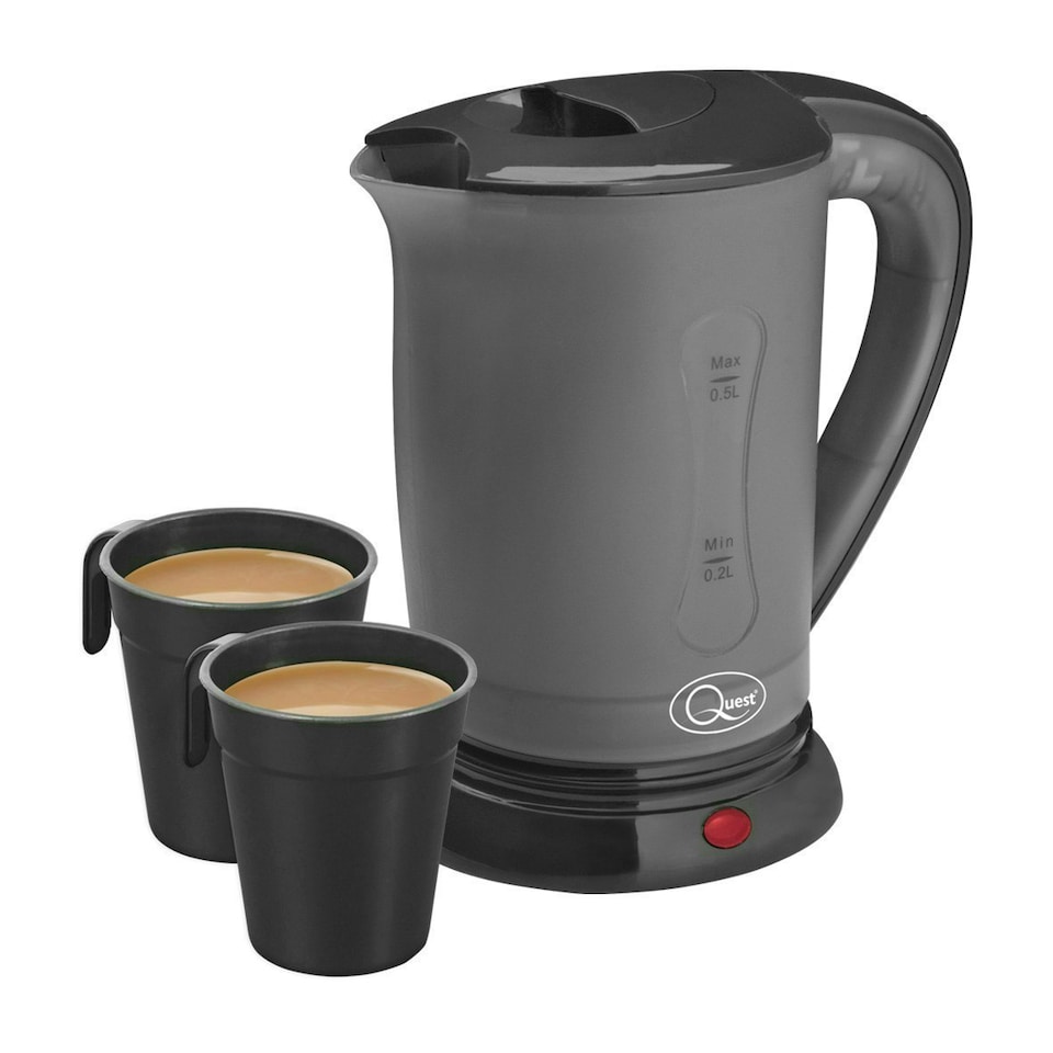 image 1 of Quest 0.5L Travel Kettle With Dual Voltage & 2 Cups - Black