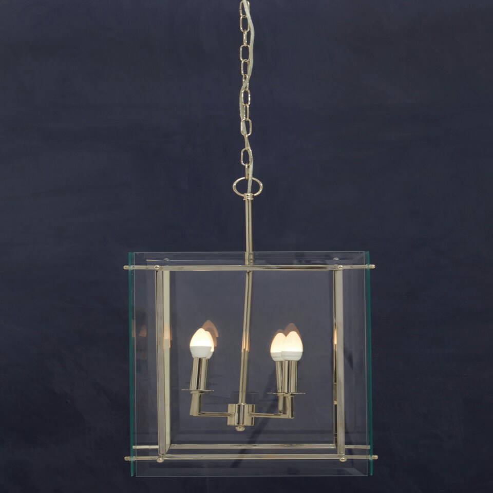 image 1 of Interiors by Premier Four Bulb Pendant Light, Industrial Style Nickel Finish Ceiling Light, Rectangular Pendant With Glass Shade