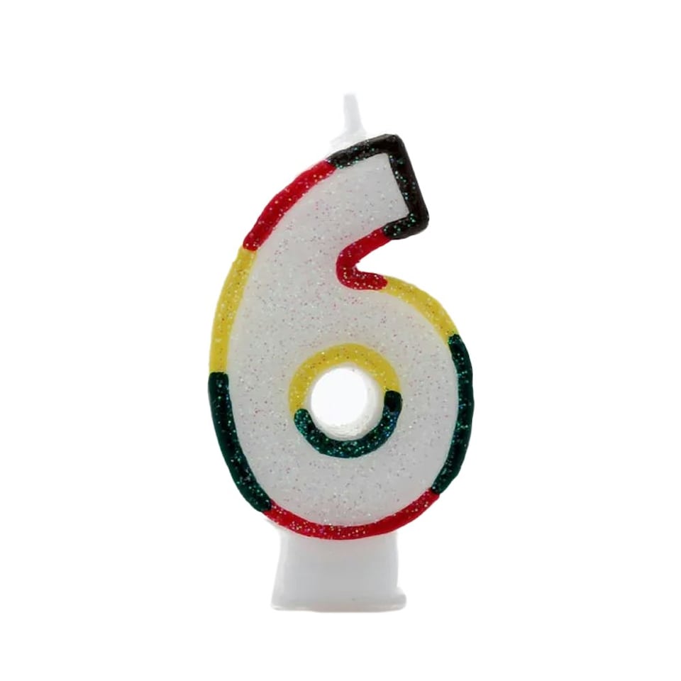 Kaleidoscope Glitter Double Sided 6th Birthday Candle - White/Multicoloured - One Size