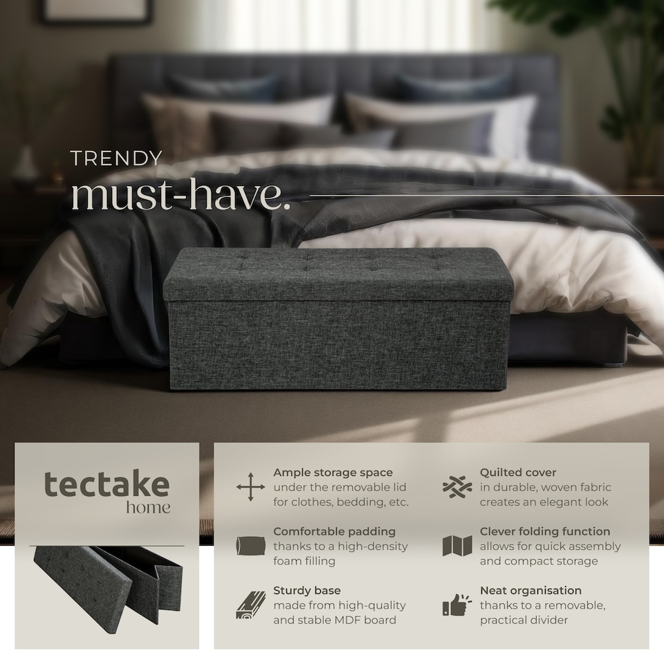 image 1 of Stool - foldable, padded, polyester, large storage space, 110 x 38 x 38 cm | Grey | dark grey | 110 x 38 x 38 cm | 1