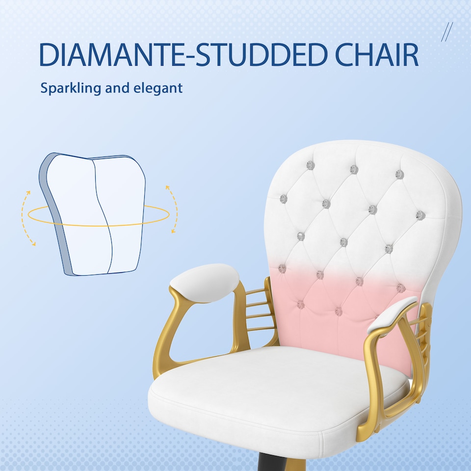 image 1 of Vinsetto Office Chair, Swivel Desk Chair, Velvet Vanity Chair with Adjustable Height and Rolling Wheels for Home Work Study, Cream White