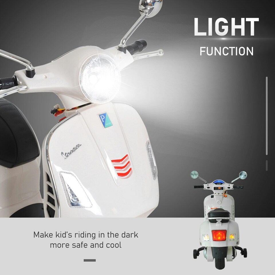image 1 of HOMCOM Kids Ride On Motorcycle Vespa Licensed Boys Girls 6V LED Lights MP3 Horn