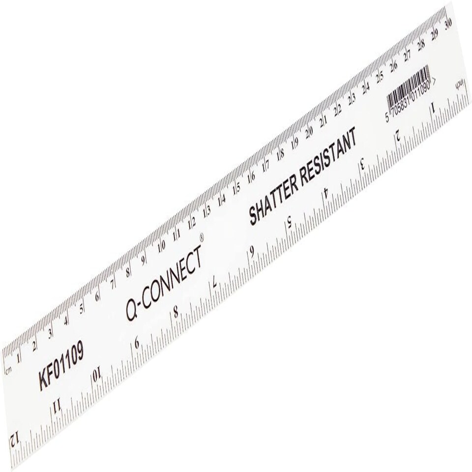 image 1 of Q-Connect Ruler Shatterproof 300mm White (Features inches on one side and cm/mm on the other)