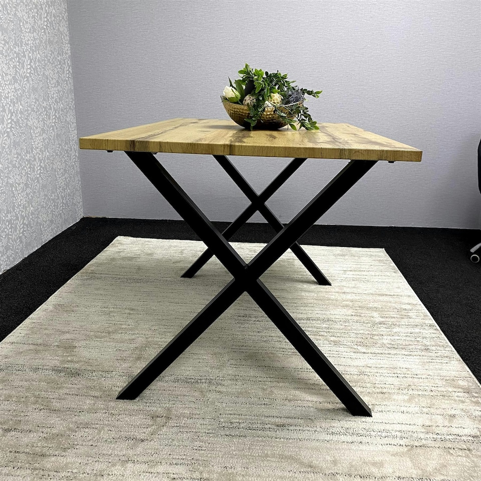 image 1 of Wooden Dining Table With Metal Legs for Dining, Work, or Study Brown