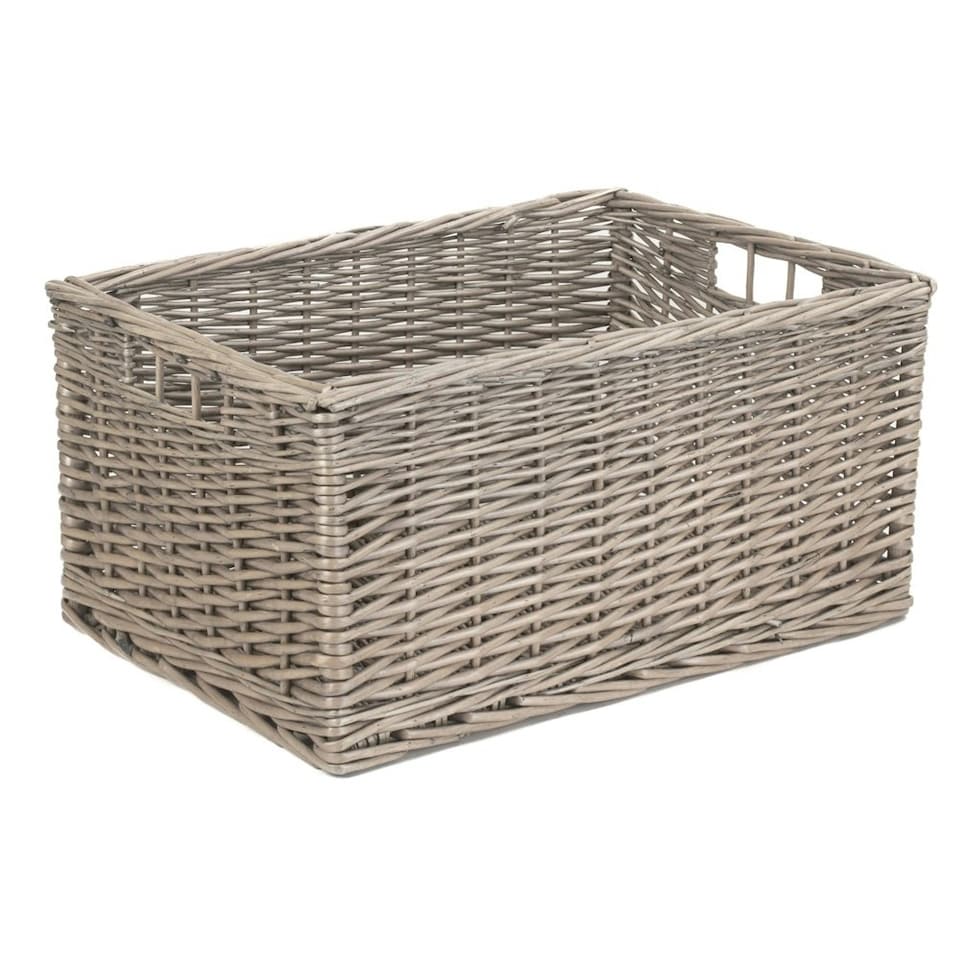 image 1 of Antique Wash Lined Open Wicker Storage Basket Brown | Brown | L