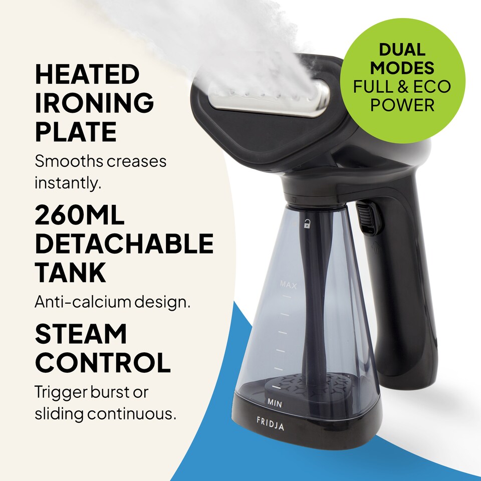 image 1 of Fridja F10 Handheld Clothes Steamer 1500W Portable Travel Size