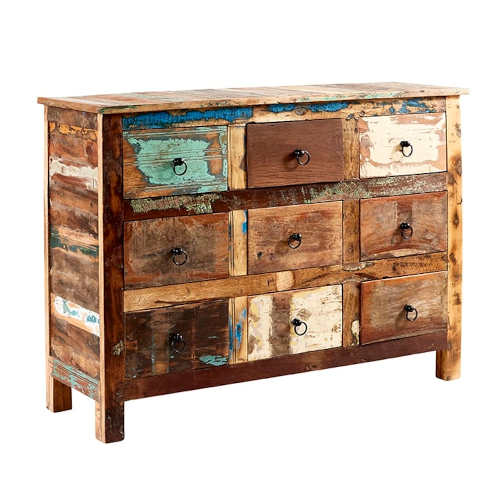 image 1 of Stylish White Oak Narrow Chest - 7 Drawers