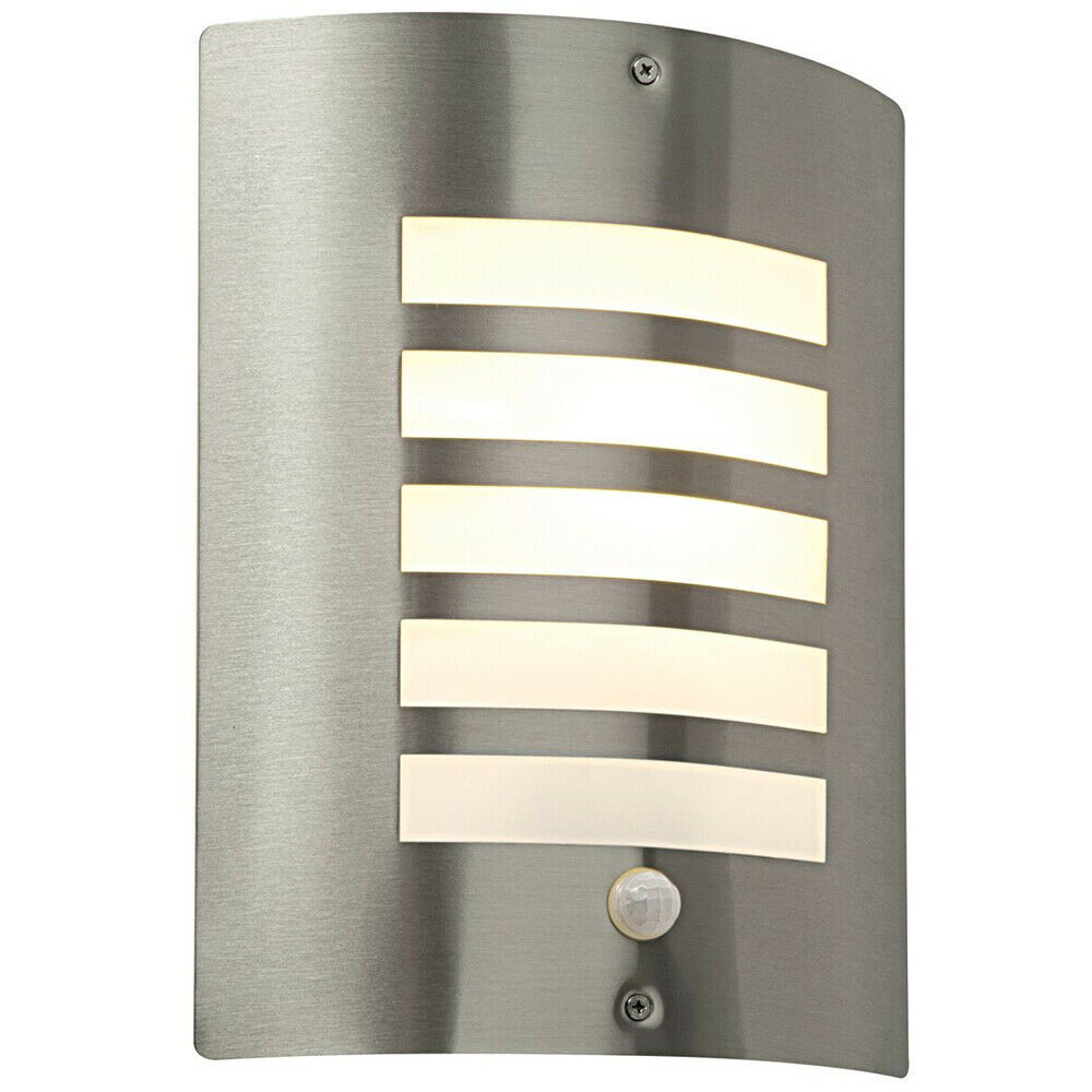 Loops IP44 Outdoor Wall Light PIR Motion Sensor Brushed Steel & Diffuser E27 Edison in Metallics