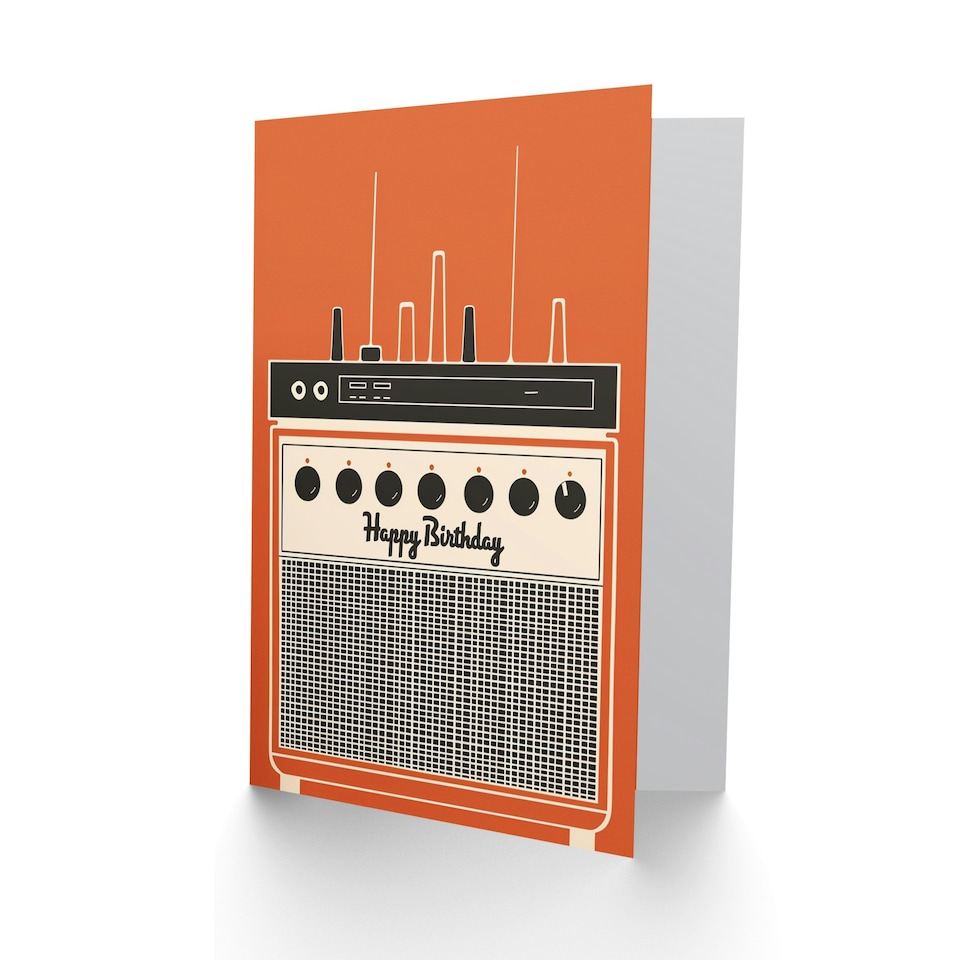 image 1 of Retro Amp Amplifier Radio Orange Design Man Him Birthday Card