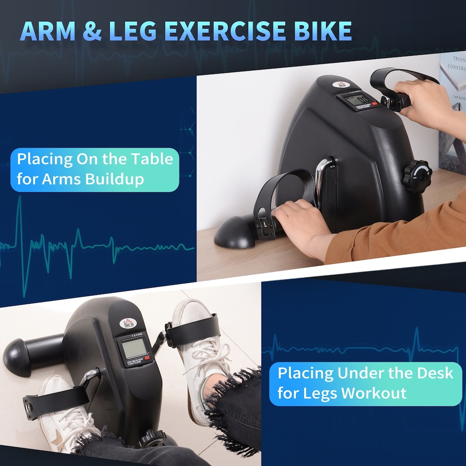 image 1 of HOMCOM Mini Exercise Bike Portable Pedal Manual Machine Indoor Fitness Black | Black
