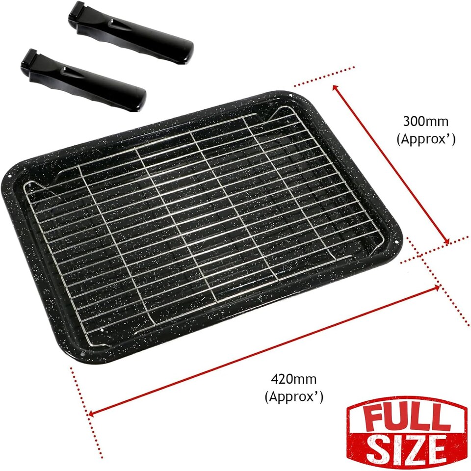 image 1 of SPARES2GO Large Vitreous Enamel Grill Pan for Bosch Oven/Cooker (420mm x 300mm)