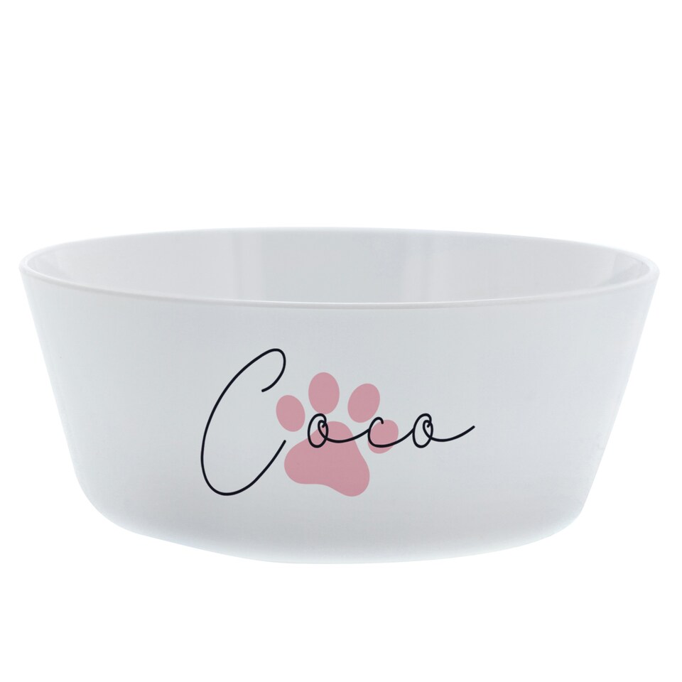 image 1 of Personalised Pink Paw Print Plastic Cat Bowl