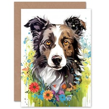 Dog Lover Border Collie and Wildflowers Floral Greeting Card