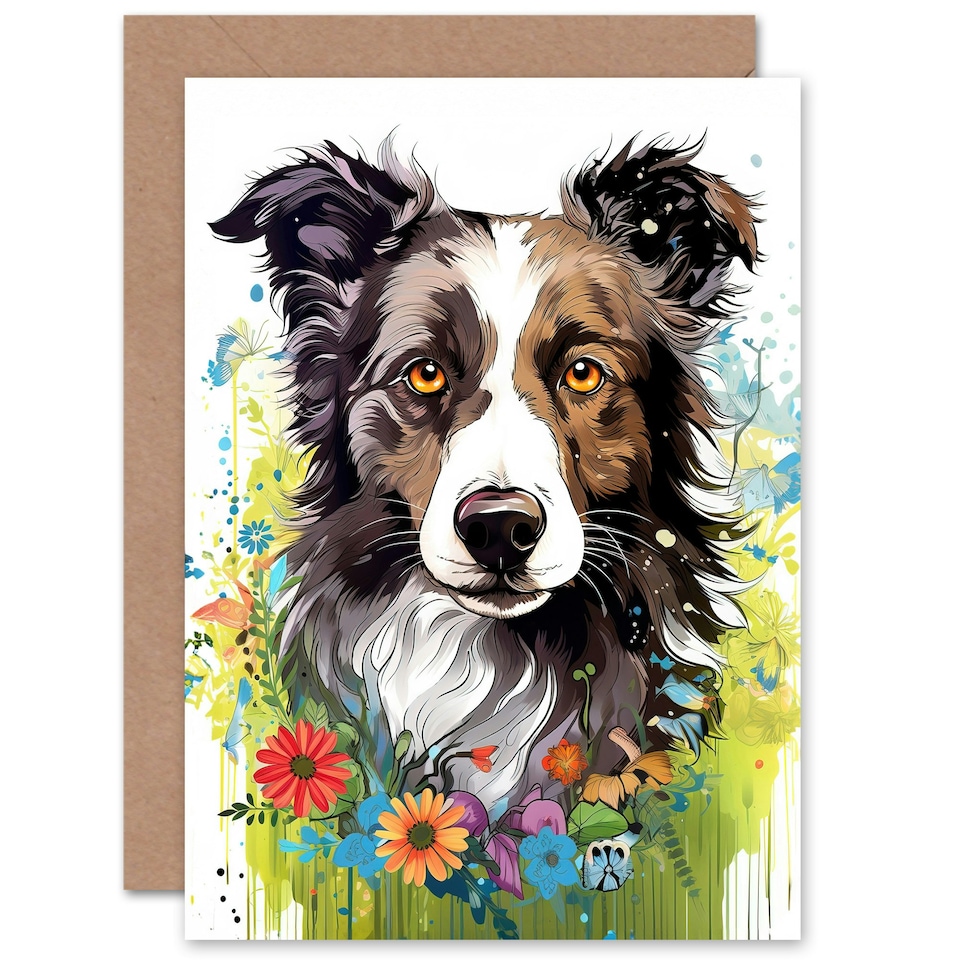 image 1 of Dog Lover Border Collie and Wildflowers Floral Greeting Card