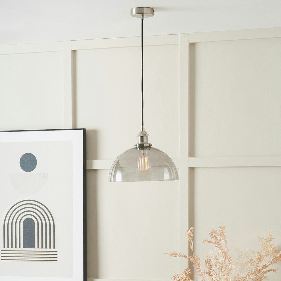 image 1 of Antique Silver Metal and Smoked Glass Dome Pendant Grey | W30xD30xH120cm