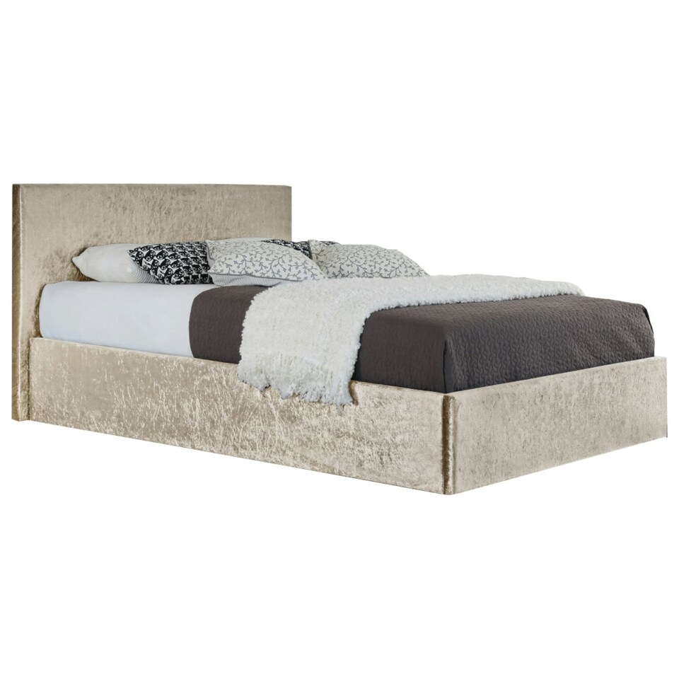 image 1 of 3ft Single Crushed Velvet Gas Lift Ottoman Bedframe in Cream