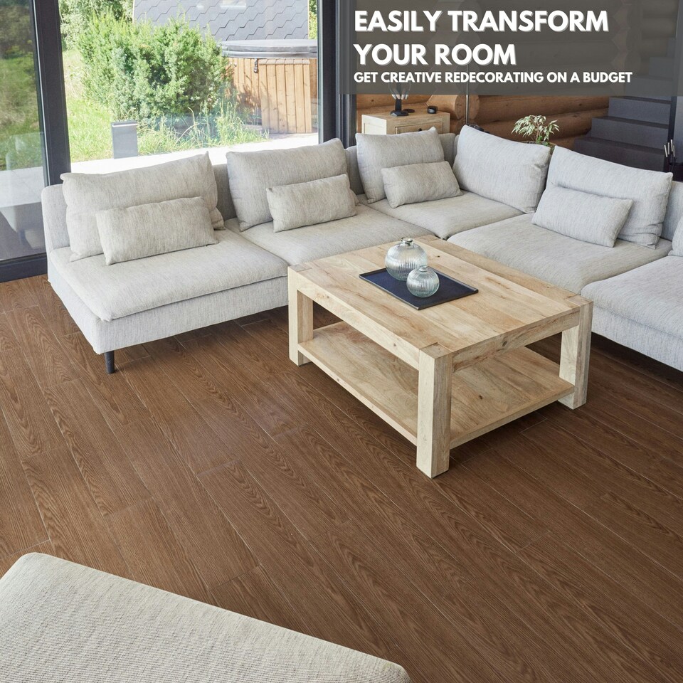 image 1 of NOVECRAFTO Self Adhesive Vinyl Floor Planks – Peel & Stick Flooring – Brown Wood Effect – Easy DIY Installation – Durable & Waterproof Tiles Brown | 1.39 sqm