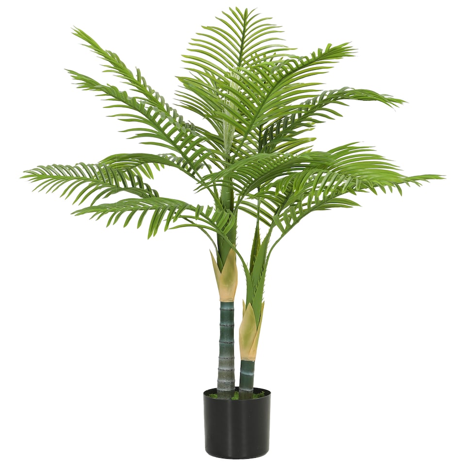 image 1 of HOMCOM 120cm Artificial Palm Tree with 14 PEVA Leaves in Pot, Green
