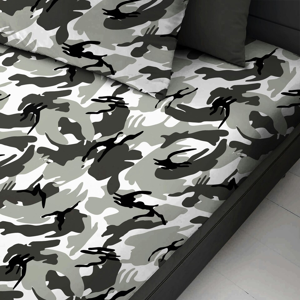 image 1 of Velosso Camouflage Cotton Blend Fitted Sheet Grey | Grey | Single