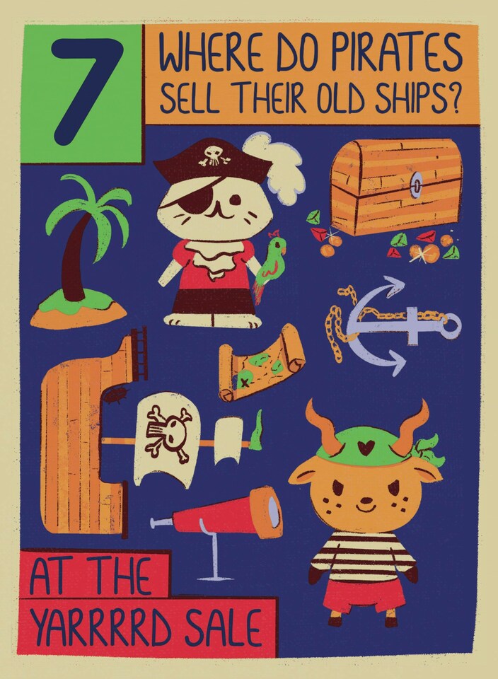 image 1 of Cute 7th Birthday Card For Boys and Girls Funny Pirate Theme