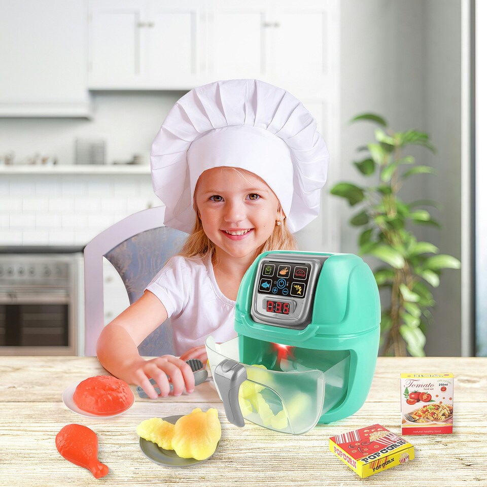 image 1 of Green Air Fryer Toy – Pretend Play Cooking Machine Role Play Set