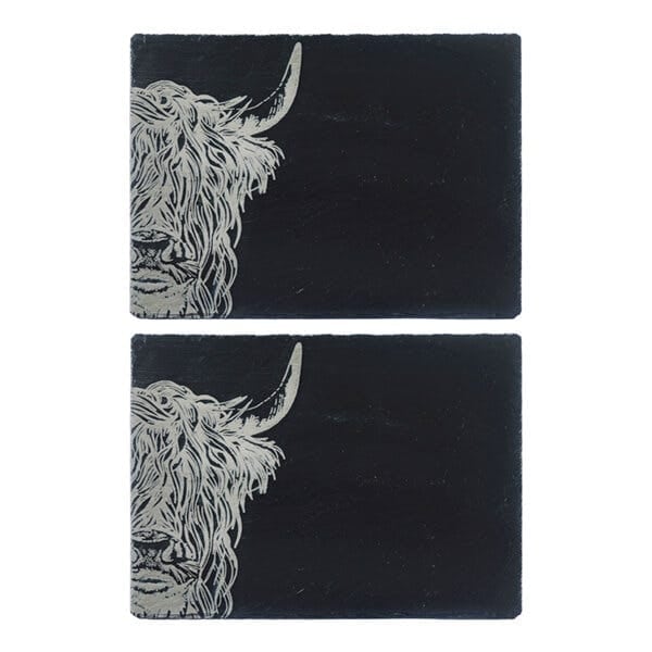 Selbrae House 2 Slate Place Mats - Highland Cow in Dark Grey | Size: 2 Pack