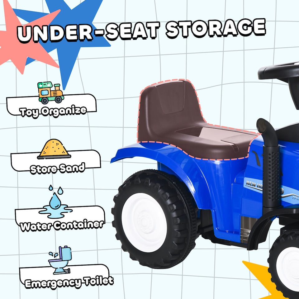 image 1 of HOMCOM Ride On Tractor Toddler Walker Foot To Floor Slider with Horn Storage Steering Wheel for 1-3 Years Old Blue