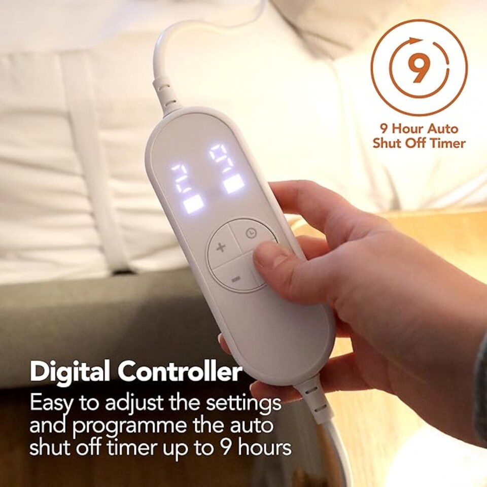 image 1 of Igenix Digital Heated Underblanket, 40W, Polyester, 1-9hr Timer, Machine Washable, White, Single Size