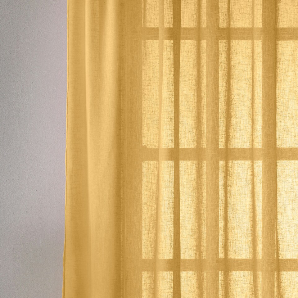 image 1 of Pair of Eden Ochre 100% Recycled Voile Panels 122 cm (48 inch) Rod Pocket Panels for Bedroom and Living Room