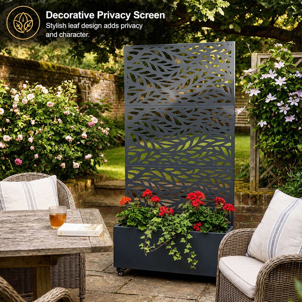 image 1 of Nicoman Metal Privacy Screen with Planter Pot Leaf Pattern