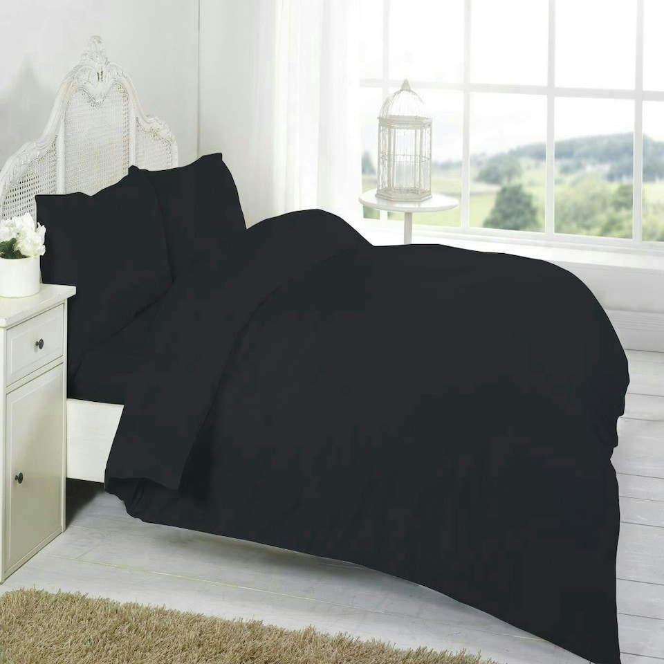 image 1 of Egyptian Cotton Duvet Cover Set 200 Thread Count - Double - Black
