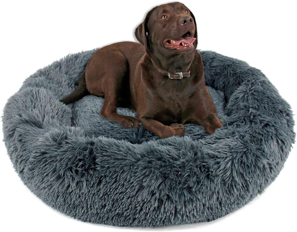 image 1 of Actiaspet Fluffy Donut Pet Bed Washable Dog & Cat Bed Multiple Sizes (Dark Grey, Extra Large)