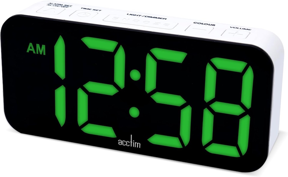 image 1 of Acctim Jaxon White Digital Alarm Clock, LED Colour Changing Display, USB-C Mains Powered, USB-C Charging Port