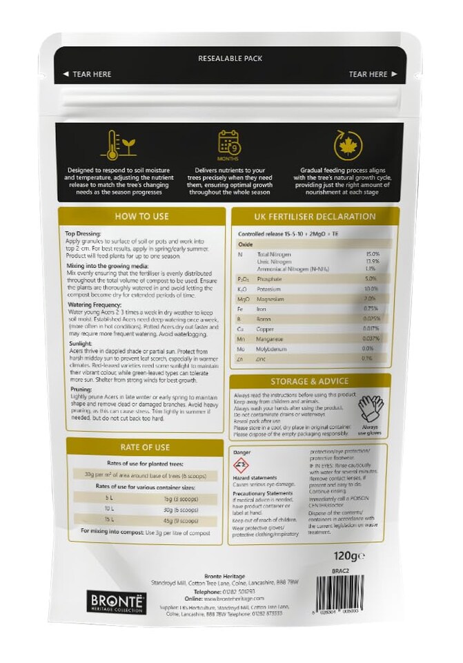 image 1 of Acer Controlled-Release Fertiliser Plant Food for Japanese Maples in Borders Containers Granules for Healthy Growth 120g Pouch