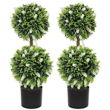 HOMCOM Set of 2 Decorative Artificial Plants Ball Trees with Lavender Flowers in Pot Fake Plants for Home Indoor Outdoor Decor, 70cm, White