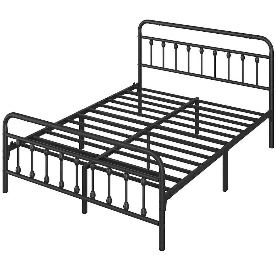 image 1 of Yaheetech 5ft King Vintage Iron Platform Bed with High Headboard Black
