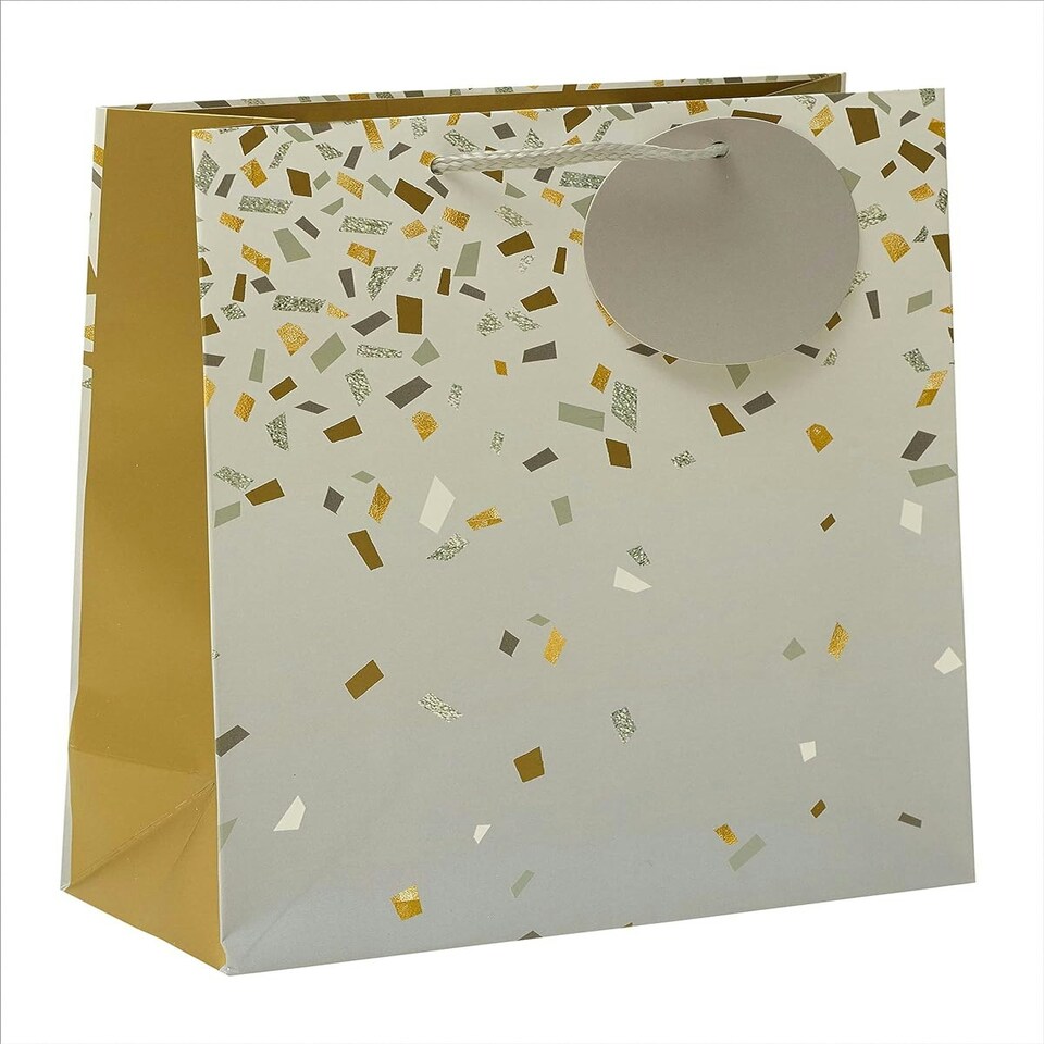 image 1 of Silver & Gold Patterned Medium Gift Bag With Tag For Birthdays, Anniversary