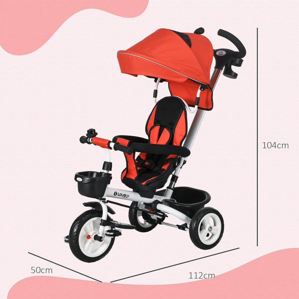image 1 of HOMCOM 6 in 1 Kids Trike for 1-5 Years, Toddler Tricycle Folding Bike with Parent Handle, Reversible Seat, Storage Basket, Canopy, 5-point Seat Harness, Red