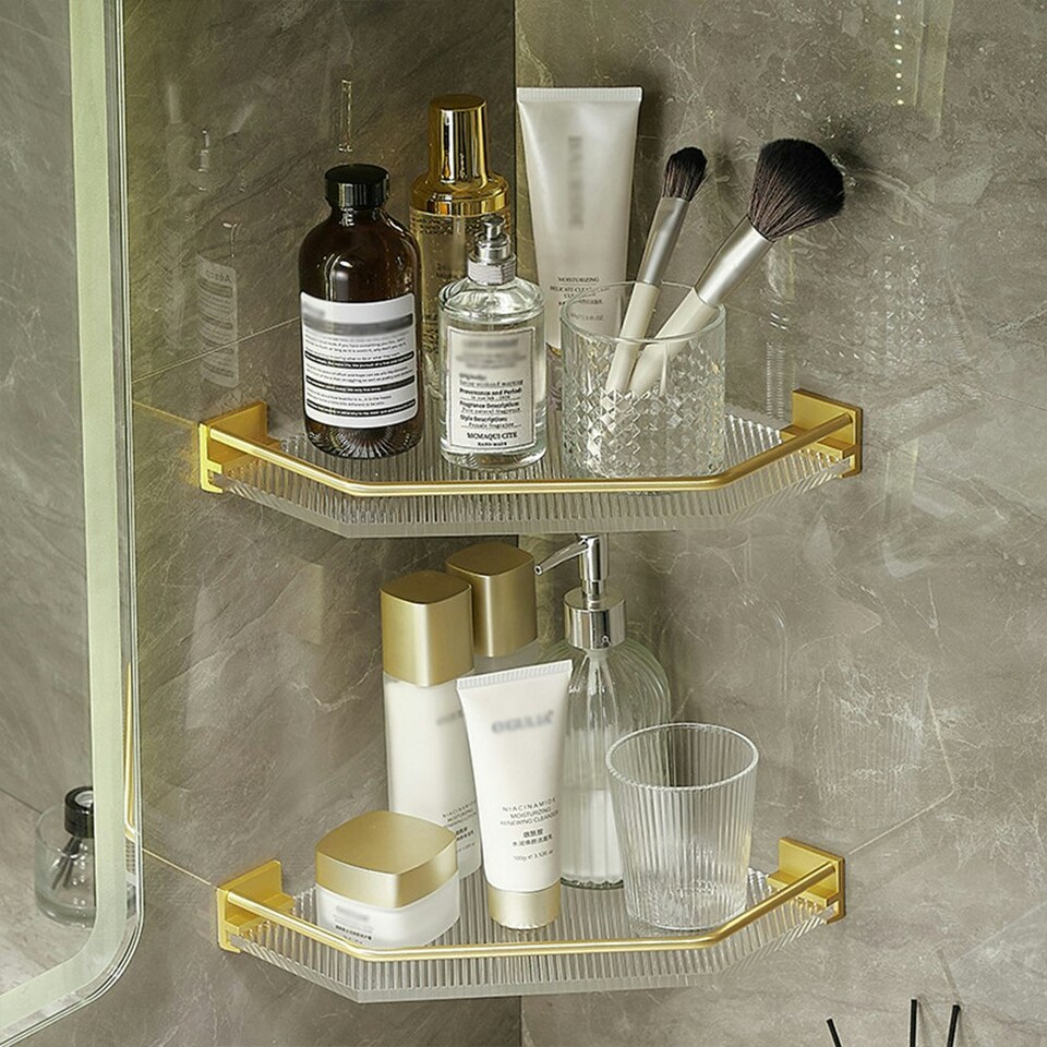 image 1 of Living and Home Acrylic Adhesive Corner Shelf for Bathroom - 23*23*31cm
