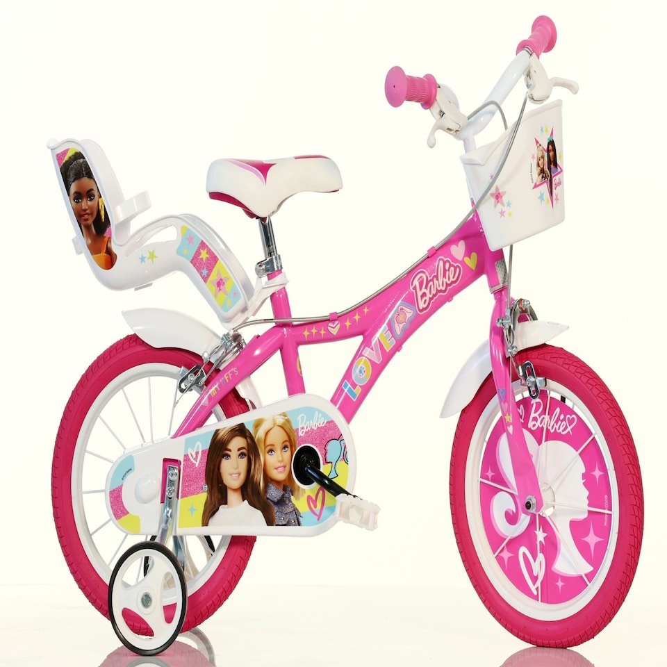 Dino Barbie Rosa Kids Bike with Stabilisers - 14" Wheels