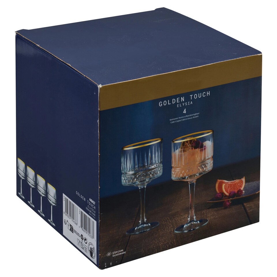 image 1 of 500ml Elysia Cocktail Goblets Gold Rimmed Long Stemmed Martini Glass | Clear | Clear