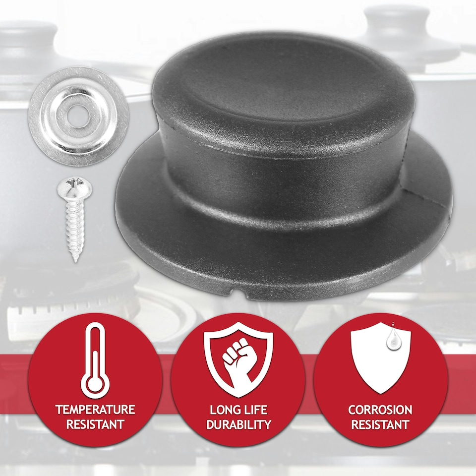 image 1 of SPARES2GO Pan Lid Knob Handle Kitchen Cookware Black Round Curved Hand Grip Replacements (Pack of 2) Black