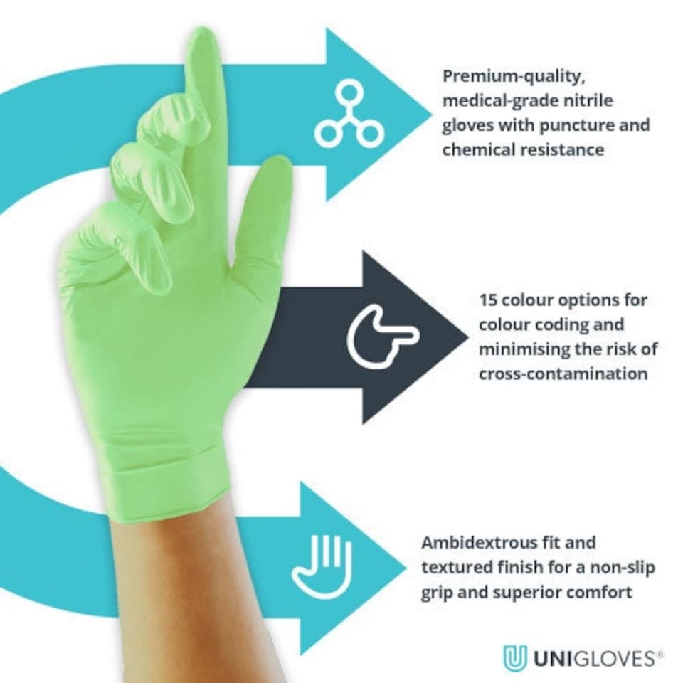 image 1 of Unigloves Green Pearl Box of 100 Nitrile Gloves