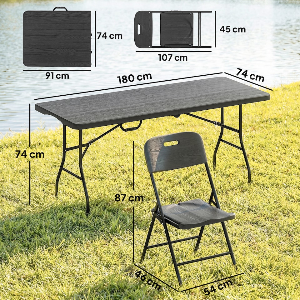 image 1 of Outsunny 5 Piece 6ft Foldable Table and Chairs, Portable Picnic Table Set | Black | Black