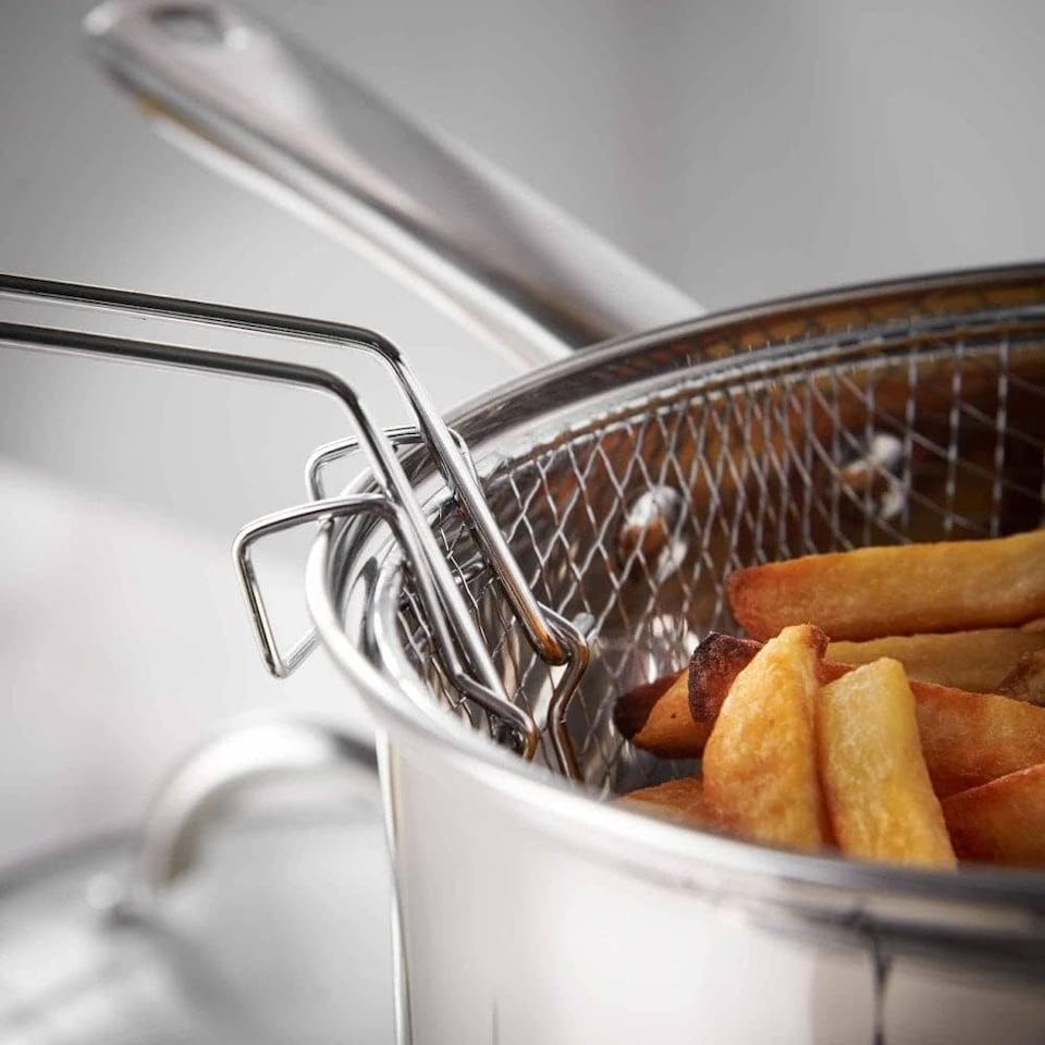 image 1 of 20cm Deep Fat Fryer Set 3pc Induction Chip Pan Stainless Steel Pot Lid